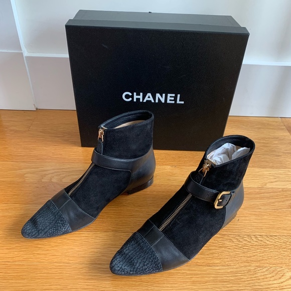 Chanel Pointed Multi Material Zip & Buckle Bootie - Picture 5 of 9